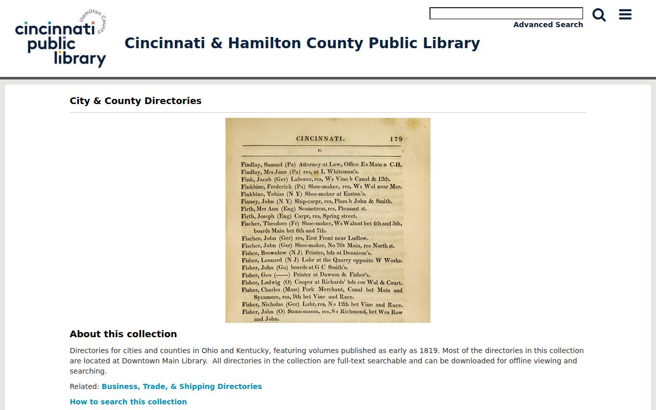 Anderson Township city directory collections at Cincinnati and Hamilton County Public Library