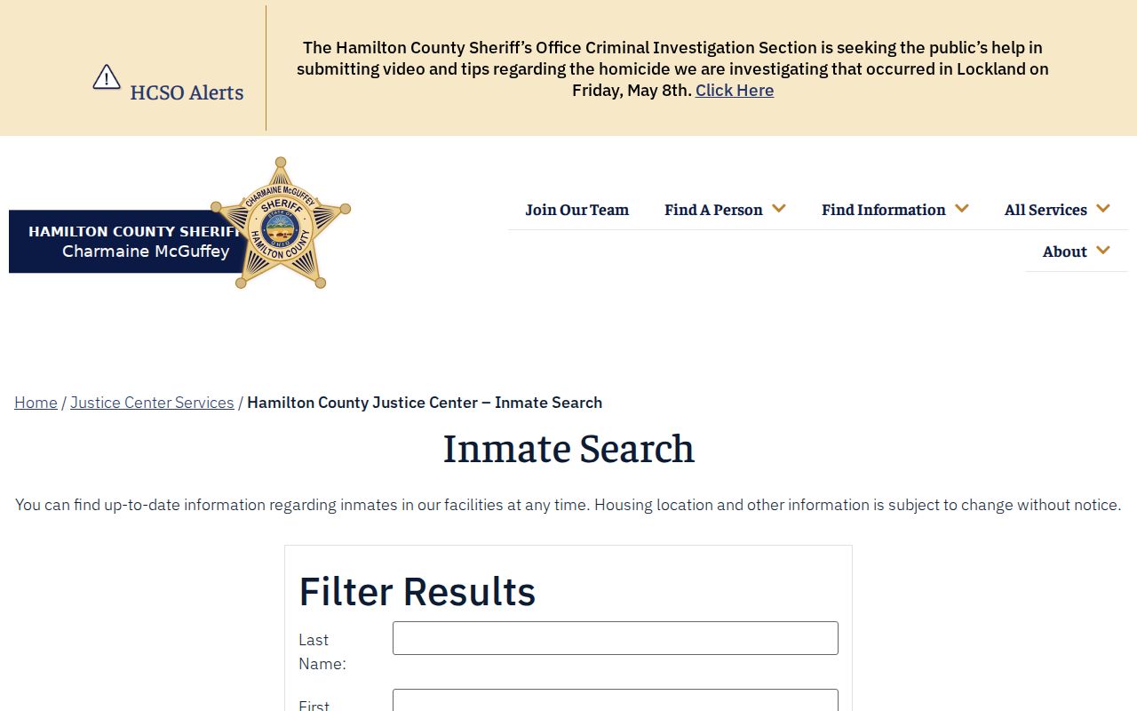 Anderson Township neighbors page Hamilton County inmate search source