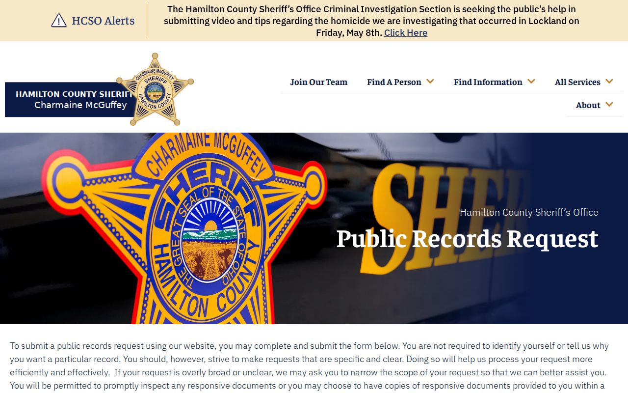 Anderson Township neighbors page Sheriff public records request source