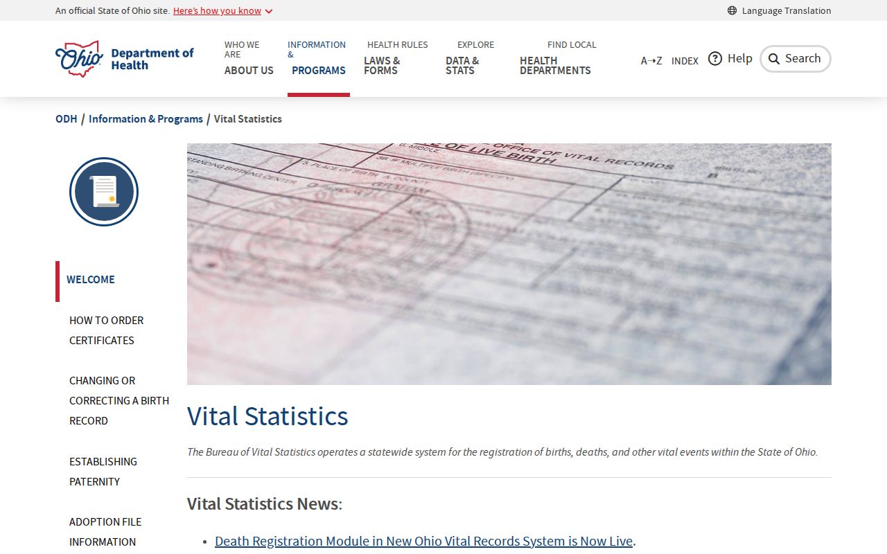 Anderson Township previous residents vital records access through Ohio Vital Statistics