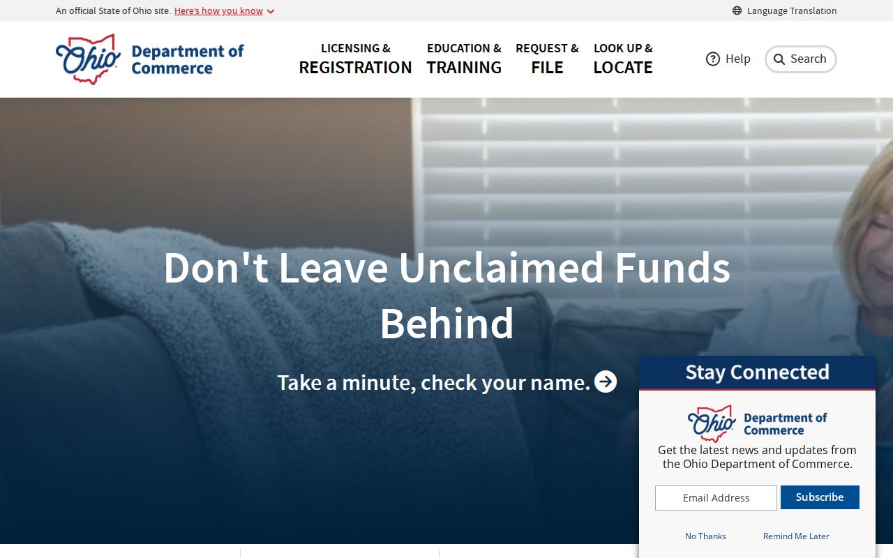 Anderson Township resident lookup view of Ohio unclaimed funds service