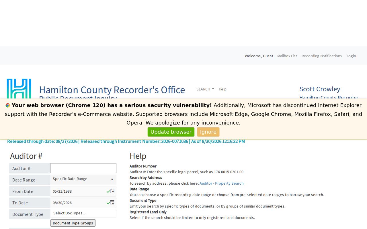 Anderson Township street directory Recorder parcel deed index